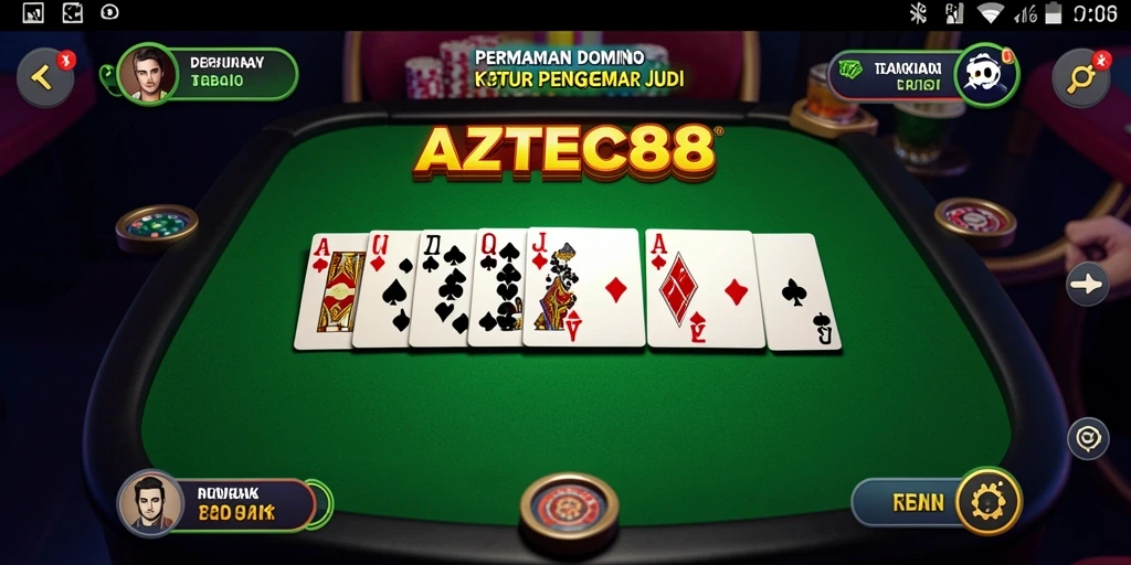 Screenshot utama AZTEC88 menampilkan gameplay domino yang seru dan interaktif.