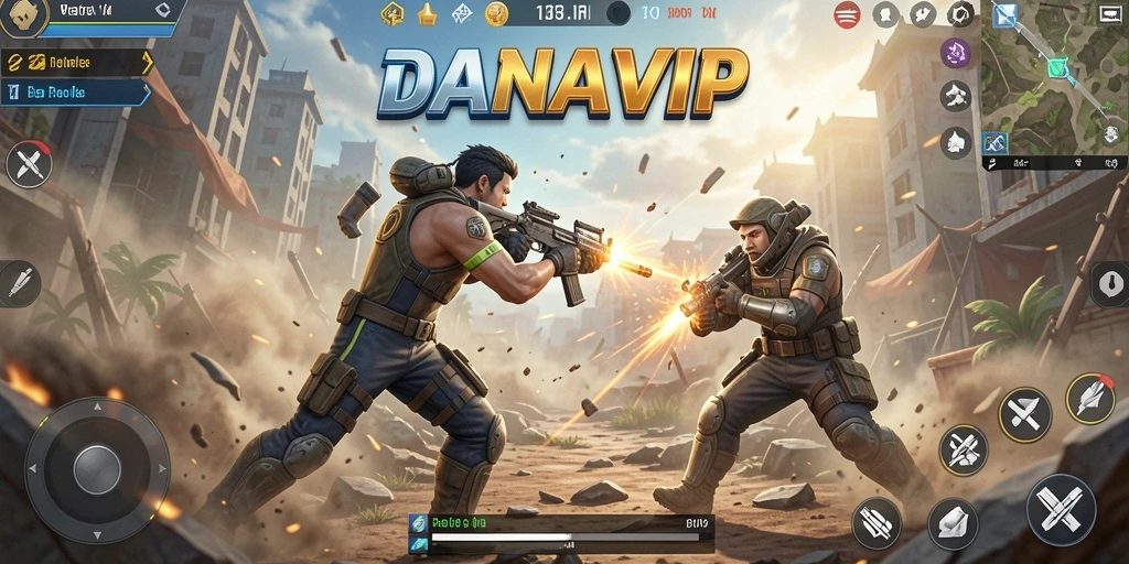 Tangkapan layar utama dari gameplay Battle Royale yang intens.