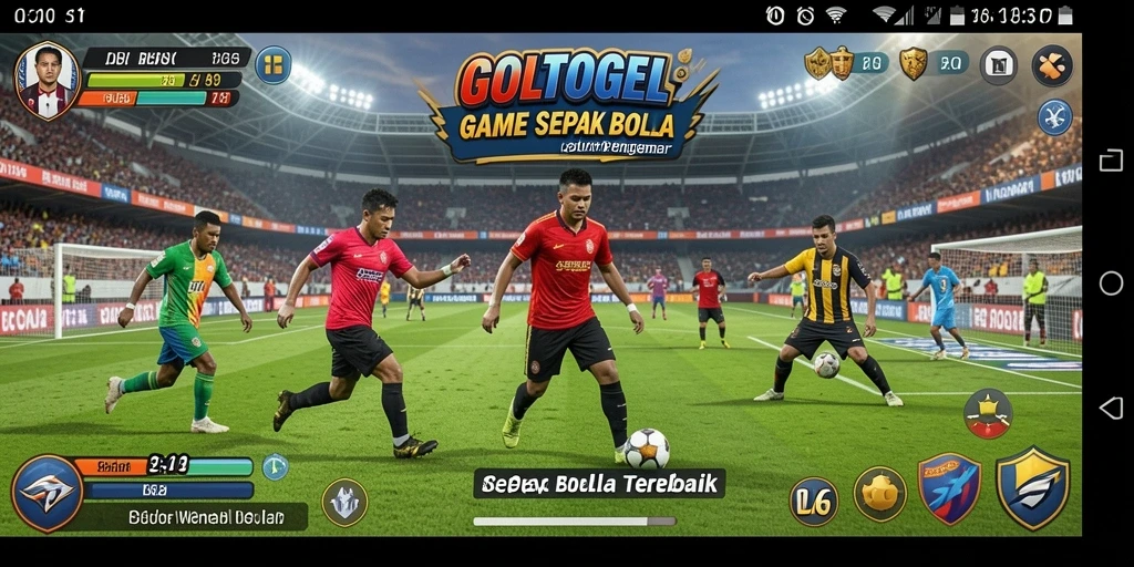 Tangkapan layar gameplay GOLTOGEL yang menampilkan aksi pertandingan sepak bola.