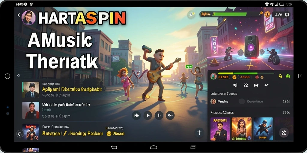 Tampilan gameplay HARTASPIN dengan interaksi musik yang seru.