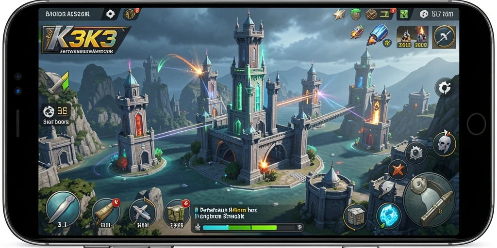 Screenshot K3K3 menampilkan aksi pertahanan menara yang mendebarkan.