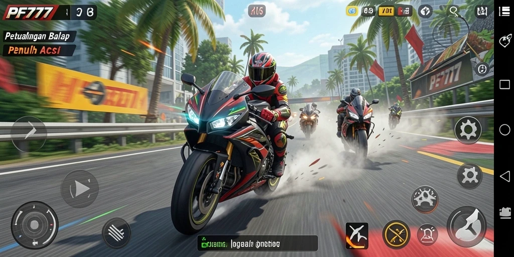 Gameplay cepat dan mendebarkan dalam balapan motor.