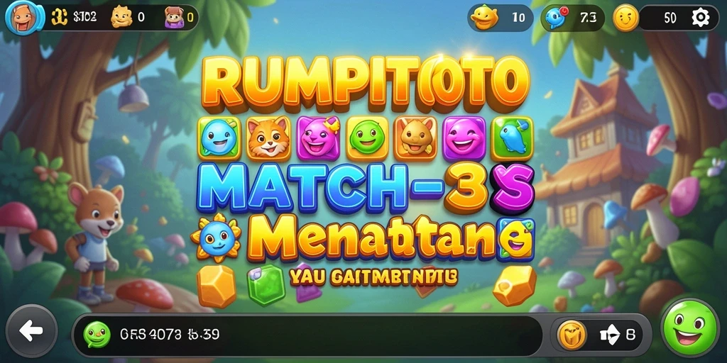 Gameplay seru RUMPITOTO dengan level Match-3 yang menantang.