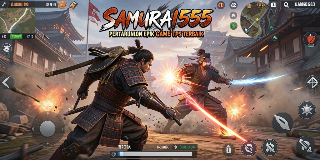 Tangkapan layar menunjukkan pertempuran hebat dalam SAMURAI555.
